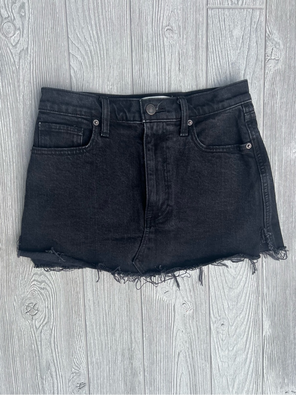 Abercrombie Ultra High Rise Black Denim Cutoff Skirt Raw Hem Size 27/4